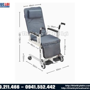 kích thước của xe lăn khi ở tư thế dựng đứng tựa lưng